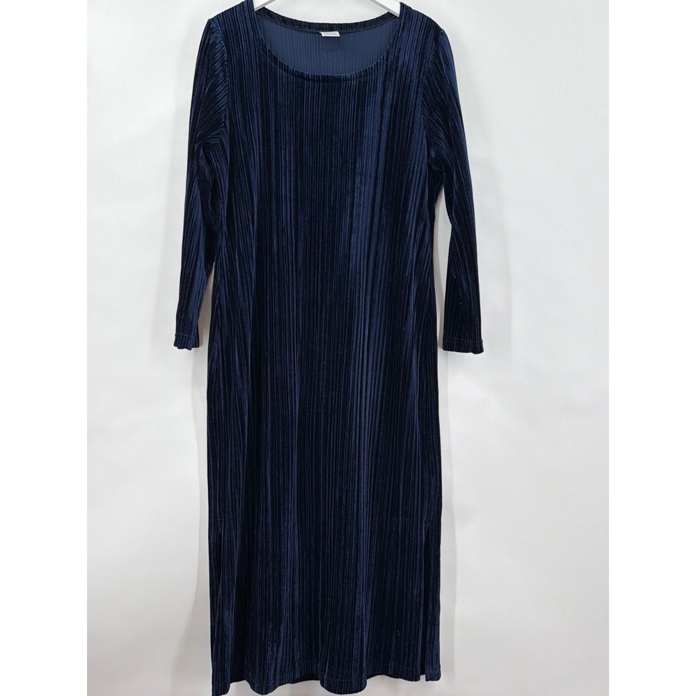 Avon Navy Blue Ribbed Velvet Maxi Dress Long Sleeve Plus Size 1X Modest Y2K